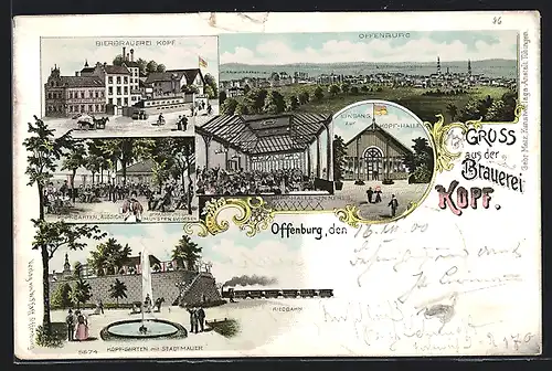 Lithographie Offenburg, Bierbrauerei Kopf, Kopf-Halle