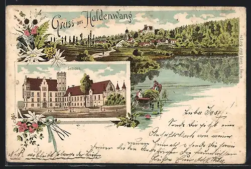 Lithographie Haldenwang, Totalansicht, Schloss