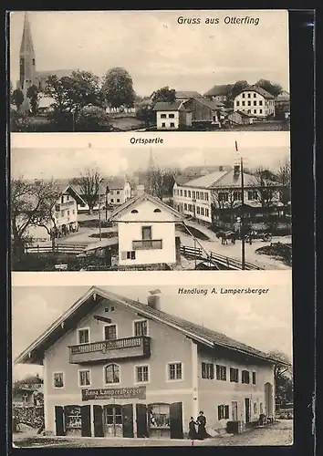 AK Otterfing, Strassenpartie mit Geschäft, Handlung A. Lampersberger