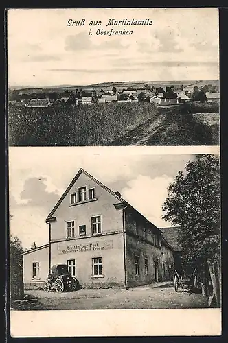 AK Martinlamitz i. Oberfranken, Gasthof zur Post, Blick in den Ort