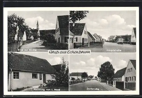 AK Echenbrunn, Handlung von L. Mack, Dorfstrasse, Blick zur Kirche