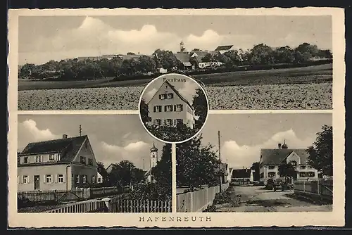 AK Hafenreut / Kaisheim, Forsthaus, Ortspartie mit Kirche, Strassenpartie, Ortsansicht