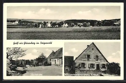 AK Gleissenberg im Steigerwald, Brunnen in der Dorfstrasse, Kolonialwarenhandlung Krieger