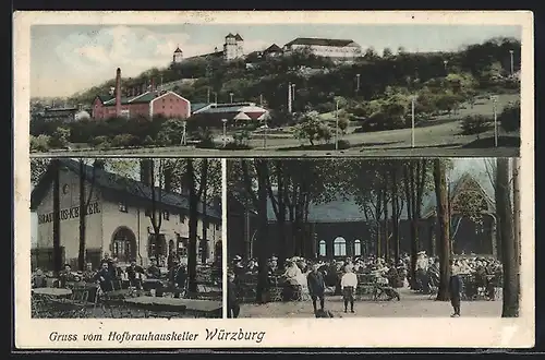 AK Würzburg, Gasthaus Hofbräuhauskeller mit Garten, Brauerei mit Umgebung