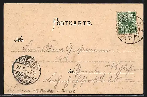 Lithographie Würzburg, Kaisermanöver 1897, Königl Schloss