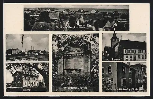 AK Geroldshausen, Muschelkalksteinwerke, Handlung u. Bäckerei v. Fr. Heunisch