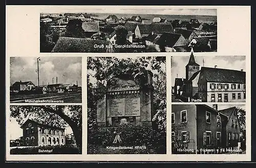 AK Geroldshausen, Muschelkalksteinwerke, Handlung u. Bäckerei v. Fr. Heunisch