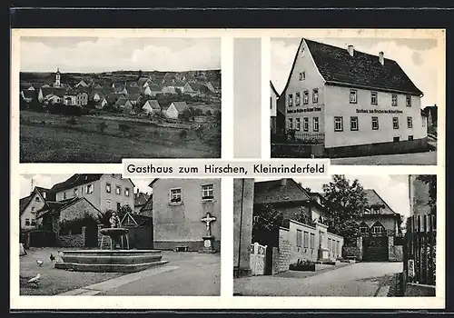 AK Kleinrinderfeld /Ufr., Gasthaus zum Hirschen, Brunnen, Strassenpartie mit Gebäudeansicht