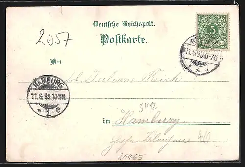 Lithographie Reinbek, Ortsansicht mit Gesellschaftshaus Zur Harmonie