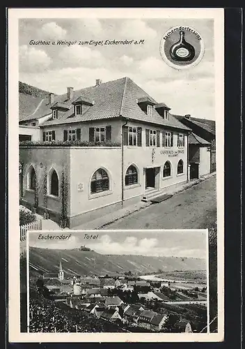 AK Escherndorf a. M., Gasthaus und Weingut zum Engel, Ortsansicht