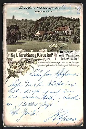 Lithographie Bad Kissingen, Restaurant-Pension Forsthaus Klaushof