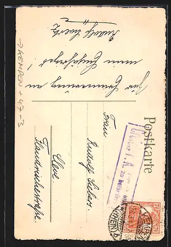 Künstler-AK Kempen, Die einjährigen Kempens 1917, Adler mit Krone, Ans Vaterland ans Teure schliess dich an, Absolvia
