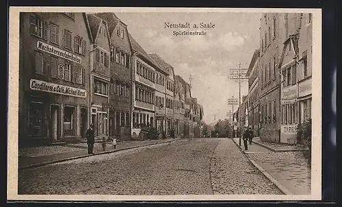 AK Neustadt a. Saale, Spörleinstrasse mit Conditorei & Cafe Michael Borst