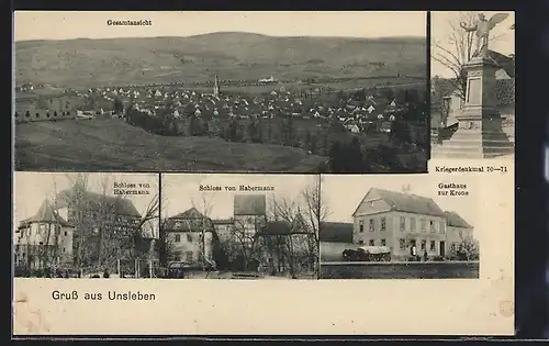 AK Unsleben, Gasthaus zur Krone, Schloss von Habermann, Kriegerdenkmal 70-71