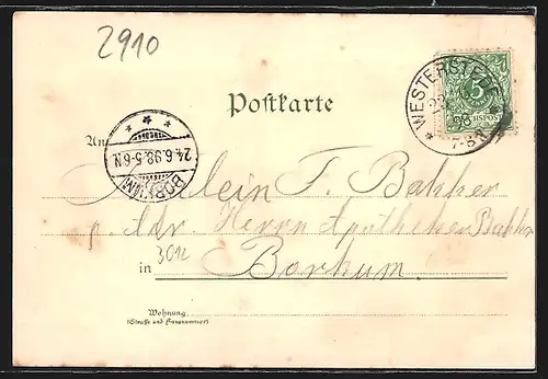 Lithographie Westerstede, Secundär-Bahn, Turm, Peterstrasse, Ortsansicht