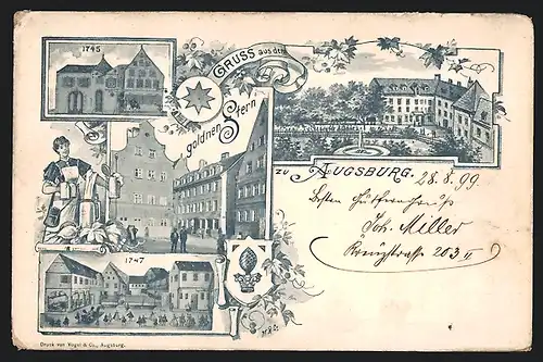 Lithographie Augsburg, Gasthaus zum goldnen Stern