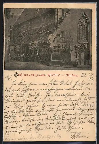 Vorläufer-AK Nürnberg, 1894, Gasthaus Bratwurstglöcklein