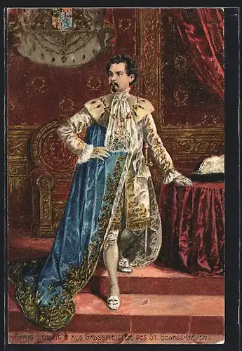 Künstler-AK Fritz Bergen, unsign.: König Ludwig II. als Grossmeister des St. Georgs-Ordens
