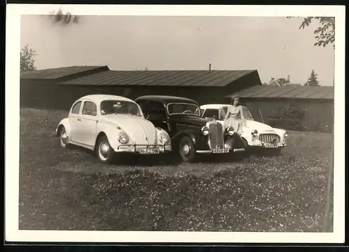 Fotografie Auto Mercedes Benz, Volkswagen VW Käfer & Skoda Cabrio um 1965