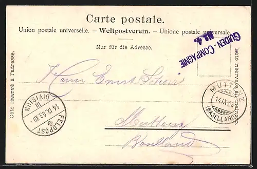 AK Fribourg, Ortsansicht im Flusstal