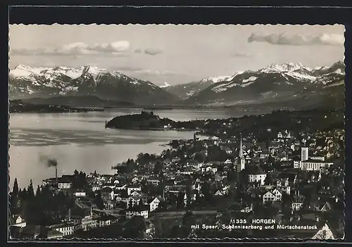 AK Horgen, Ortsansicht am See mit Speer, Schänniserberg und Mürtschenstock