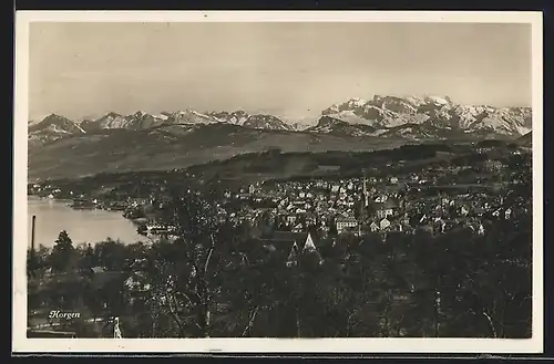 AK Horgen, Ortsansicht gegen die Berge