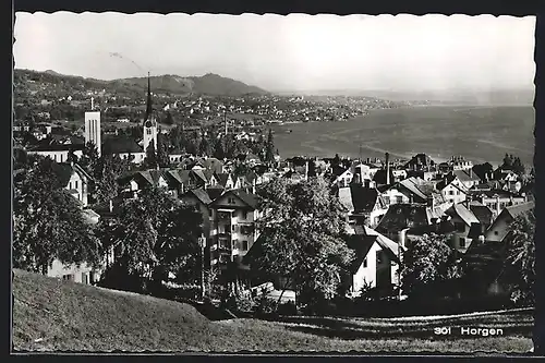 AK Horgen, Ortsansicht vom Hügel gegen den See