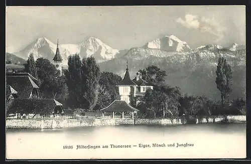 AK Hilterfingen am Thunersee, Blick auf Eiger, Mönch und Jungfrau