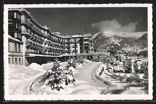 AK Davos, Grandhotel und Belvédère im Schnee