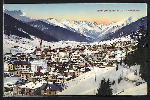 AK Davos, Ortsansicht gegen das Tinzenhorn