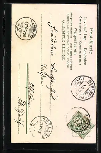 AK Namenstagsgruss mit Hufeisen und Kleeblatt