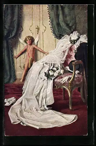 AK Amor bewacht die Eingangstür einer Braut