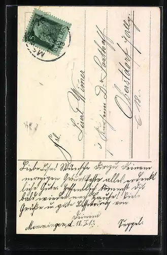 AK Kleines Mädchen mit Glückskleeblättern hat Kleinkind mit Geburtstagspost auf dem Arm, Geburtstagsgruss