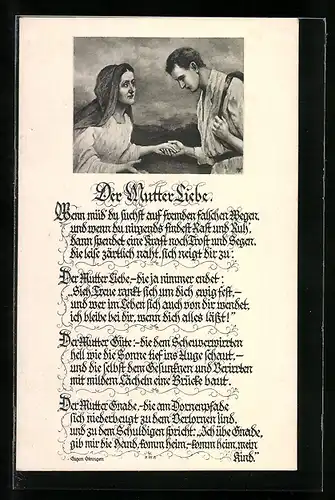 AK Muttertag, Gedicht Der Mutter Liebe, Junger Mann mit seiner Mutter