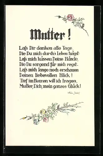 AK Gedicht Mutter, Rosenzweige, Muttertag