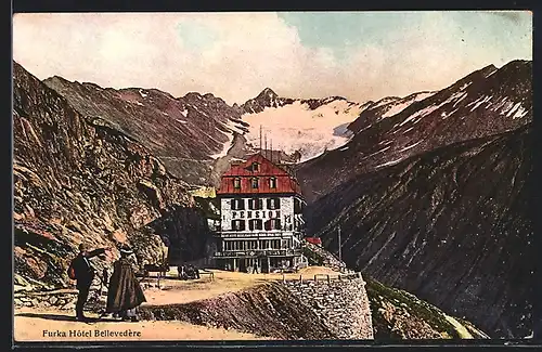 AK Furka, Hotel Bellevedere in den Bergen