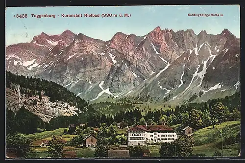AK Toggenburg, Kuranstalt Rietbad mit Säntisgebirge
