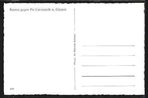 AK Rueras, Ortspartie mit Piz Culmatsch und Crispalt im Winter