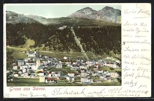 AK Davos, Ortsansicht aus der Vogelschau
