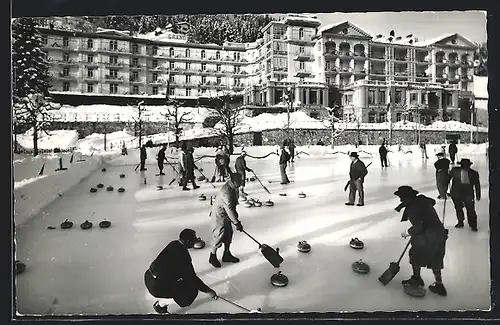 AK Davos, Curling-Rink mit Spielern, Grand Hotel und Belvédère