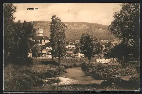 AK Delémont, Ortsansicht aus der Vogelschau