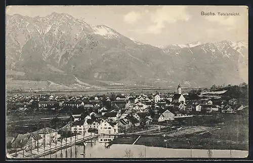 AK Buchs, Totalansicht gegen Gebirgsmassiv