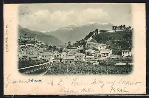 AK Bellinzona, Ortsansicht mit Burg und Befestigungsmauer