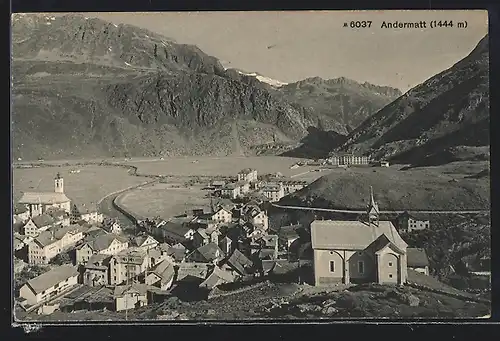 AK Andermatt, Ortsansicht mit Kirche