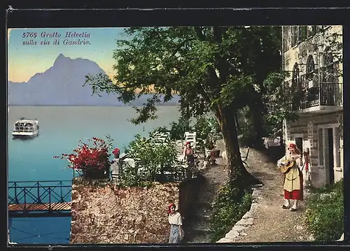 AK Lugano, Grotto Helvetia, Parie am Gasthaus