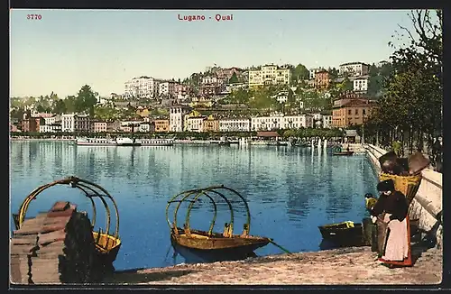 AK Lugano, Blick auf den Ort mit Quai