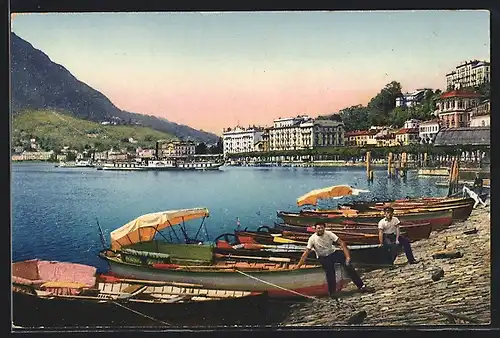 AK Lugano, Männer mit Booten am Quai
