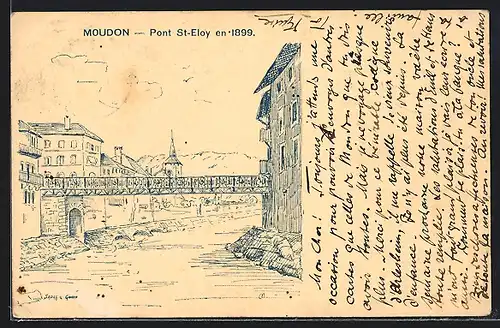 Künstler-AK Moudon, Pont St. Eloy en 1899