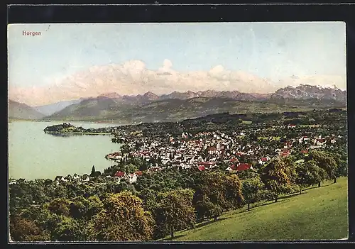 AK Horgen, Ortsansicht mit Landschaft