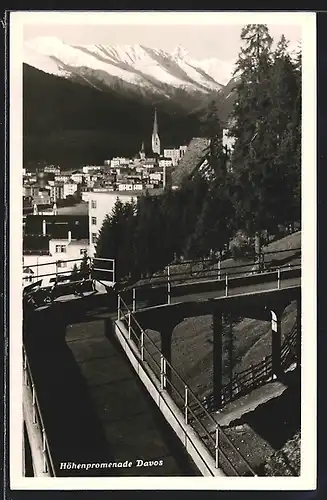 AK Davos, Blick von der Höhenpromenade auf den Ort